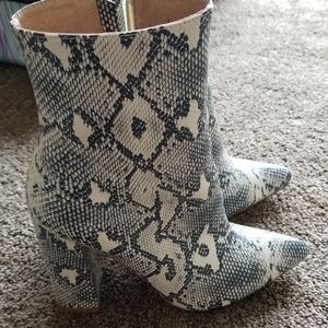 Faux snakeskin booties